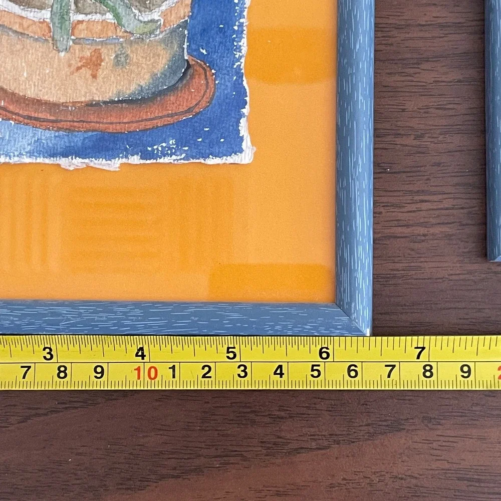 Original‎ Watercolor Art Plants Bright Colorful Signed Frames Set Small